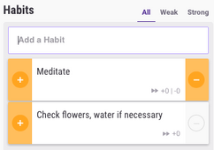 La lista de hábitos, con dos hábitos de muestra.
