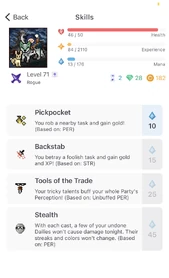 Rogue skills in the iOS app