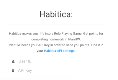 Linking your Habitica account to PlanHW