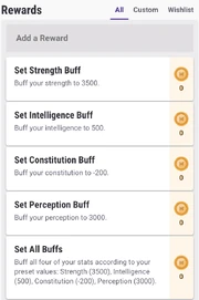 Screenshot of the reward task buttons created by the Set Self-Buffs Google Apps Script.