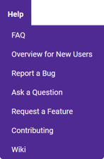 As opções em Ajuda no modo navegador