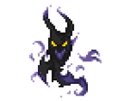 A navy blue to black wispy figure with glowing yellow eyes.