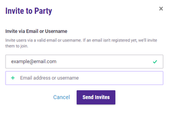 Dialog box on the website to invite existing users