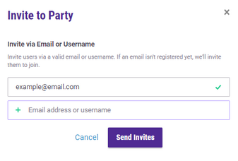 The dialog for inviting members has fields for inviting by email address or Username.