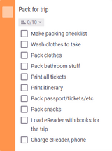 An orange task with 10 checklist items.