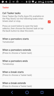 Clockwork tomato tasker settings