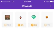 A sample view of the Rewards tab