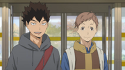 Izumi and Kōji greet Hinata.