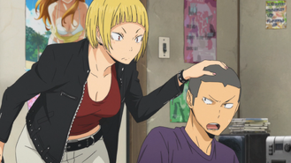 Tanaka's older sister, Saeko, asks if he needs any help with his homework