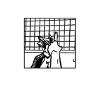 Bokuto in his "Dejected Mode", hidden behind Komi's hand.[3]