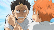 Nishinoya shouting at Hinata after he calls him small