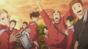 Nekoma despidiéndose del Karasuno tras un partido