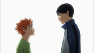 Before the Yukigaoka vs Kitagawa Daiichi match begins, Hinata gets into a fight with Kageyama