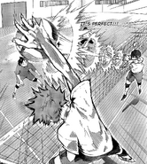 Hinata and Kageyama performing their first quick in the practice match against the other first years and Daichi.