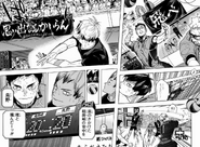 Kita fails to receive Daichi's spike and watches as the ball flies into Inarizaki's banner.