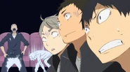 Hinata vomitting on Tanaka from anxiety