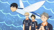 Sugawara comparing Tobio to a tobiuo fish during a match