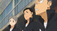 Sugawara, Daichi, und Tanaka begrüßen die neuen Mitglieder