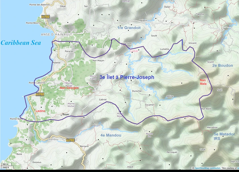 Sectional map of the Îlet à Pierre Joseph communal section