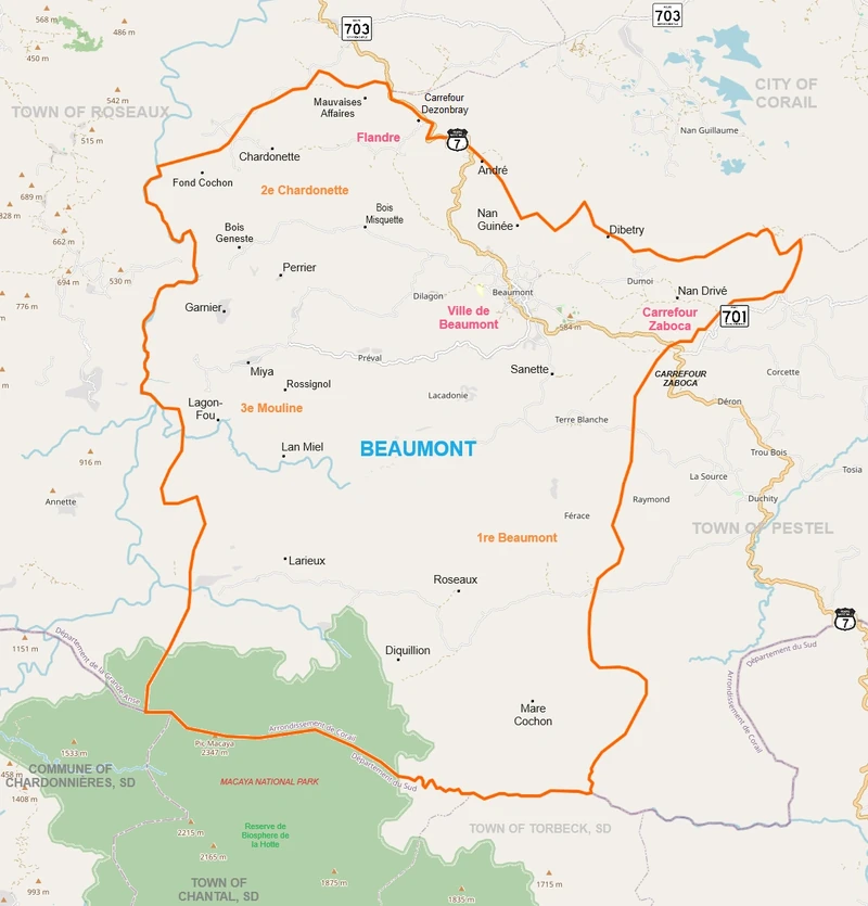 Commune map of Beaumont, Haiti