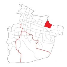 Location in within the 1st section of , Bourdon (and neighboring ) highlighted in red.