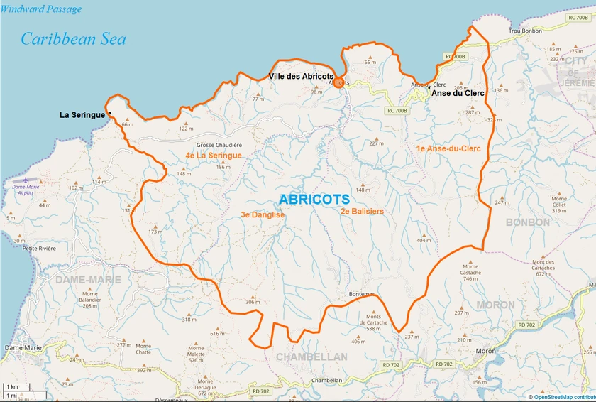 Map of the Abricots commune.