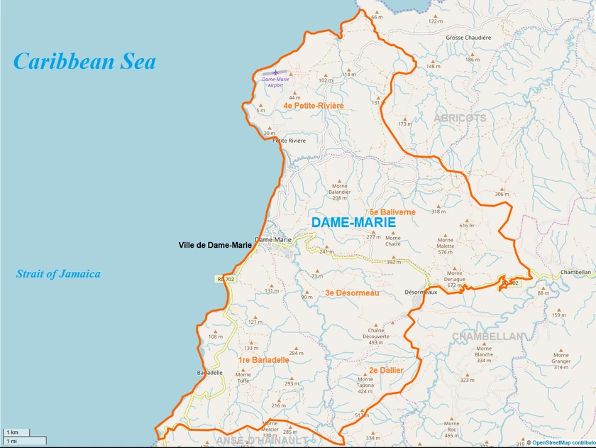 Commune map of Dame-Marie