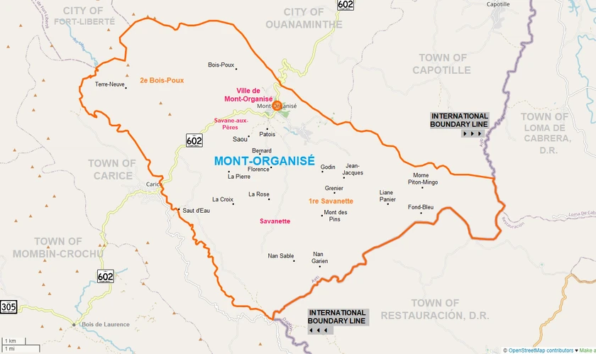Commune map of Mont-Organisé, 