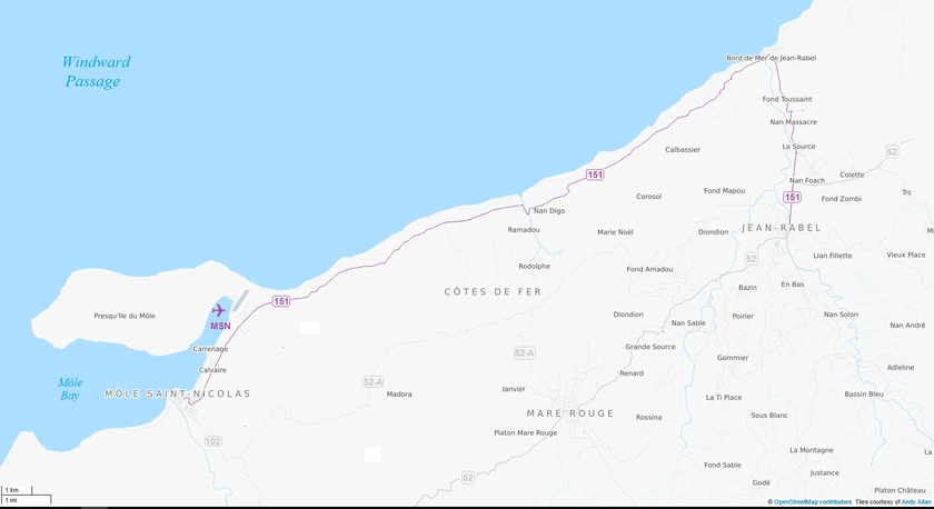 Map, Route 151 highlighted in purple