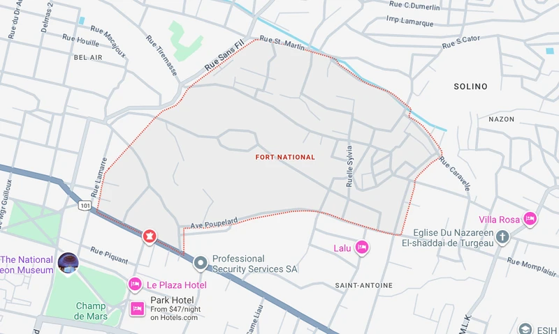 Unimproved map of the Fort-National neighborhood within Port-au-Prince, Haiti