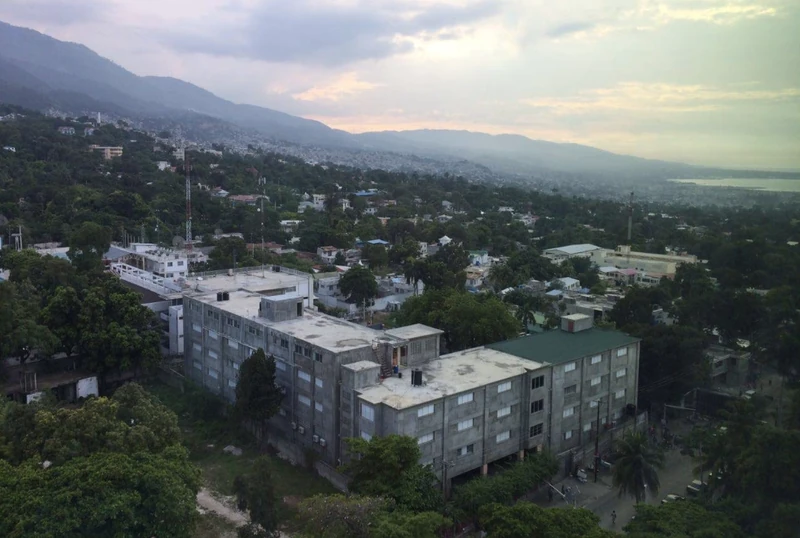 Aerial view of Bois-Patate and the surrounding hills.