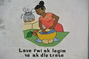 On the wall of the public clinic: "wash the fruits and vegetables with treated water"
