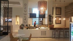 Café inside the Marriott, where guests stop for coffee and pastries.
