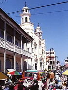 Busy church street; Jacmel, Haiti
