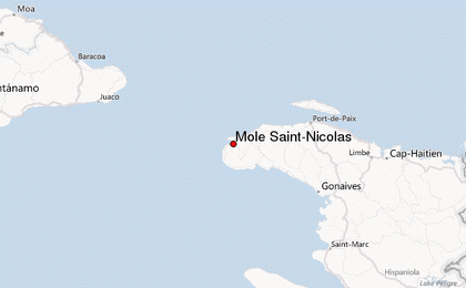 Location in northwestern . Not far to the west is . Cuba and Haiti are separated by the .
