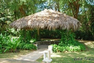 A modern reconstruction inspired by Taíno architecture in Corail, .