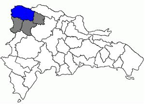 Monte Cristi Province highlighted in blue; Cibao Noroeste region in gray.