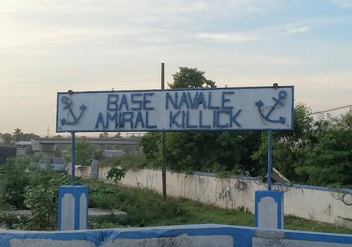 Front sign marking the Admiral Killick Naval Base in Bizoton, home to key Haitian Coast Guard operations.