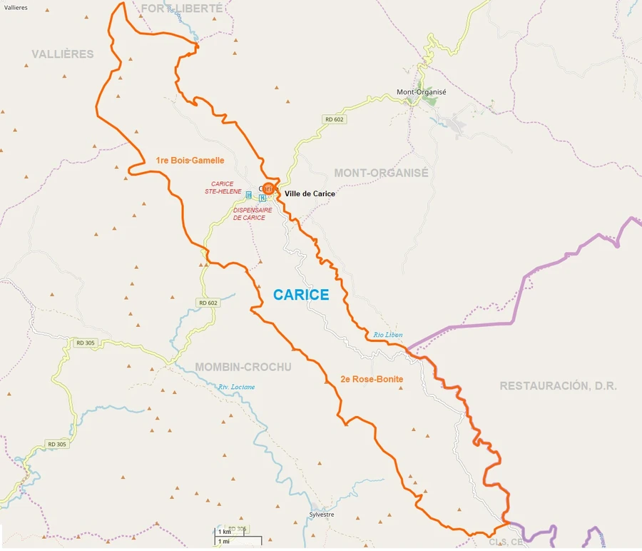 Commune map of Carice, Haiti