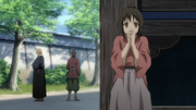 Chizuru eavesdrops on Okita and Dr Matsumoto