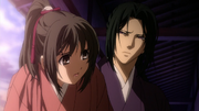 Hijikata catches Chizuru while she is trying to escape