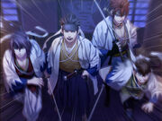 Kondou, Nagakura, Souji and Heisuke charge at Ikedaya