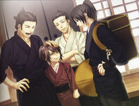 Little Souji with young Isami Kondou, Toshizou Hijikata and Genzaburou Inoue