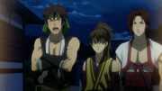 The trio being scolded by Hijikata