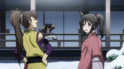 The trio and Chizuru playing in the snow
