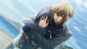 Kazama hugs Chizuru and asks her to stay with him