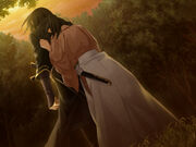 Chizuru tries to calm down Hijikata