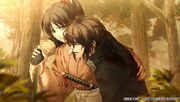 Iba and Chizuru escaping from Takeda and his army