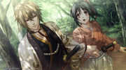 Kazama takes Chizuru's hand as they walk to Edo