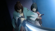 Okita protects Chizuru from Kazama